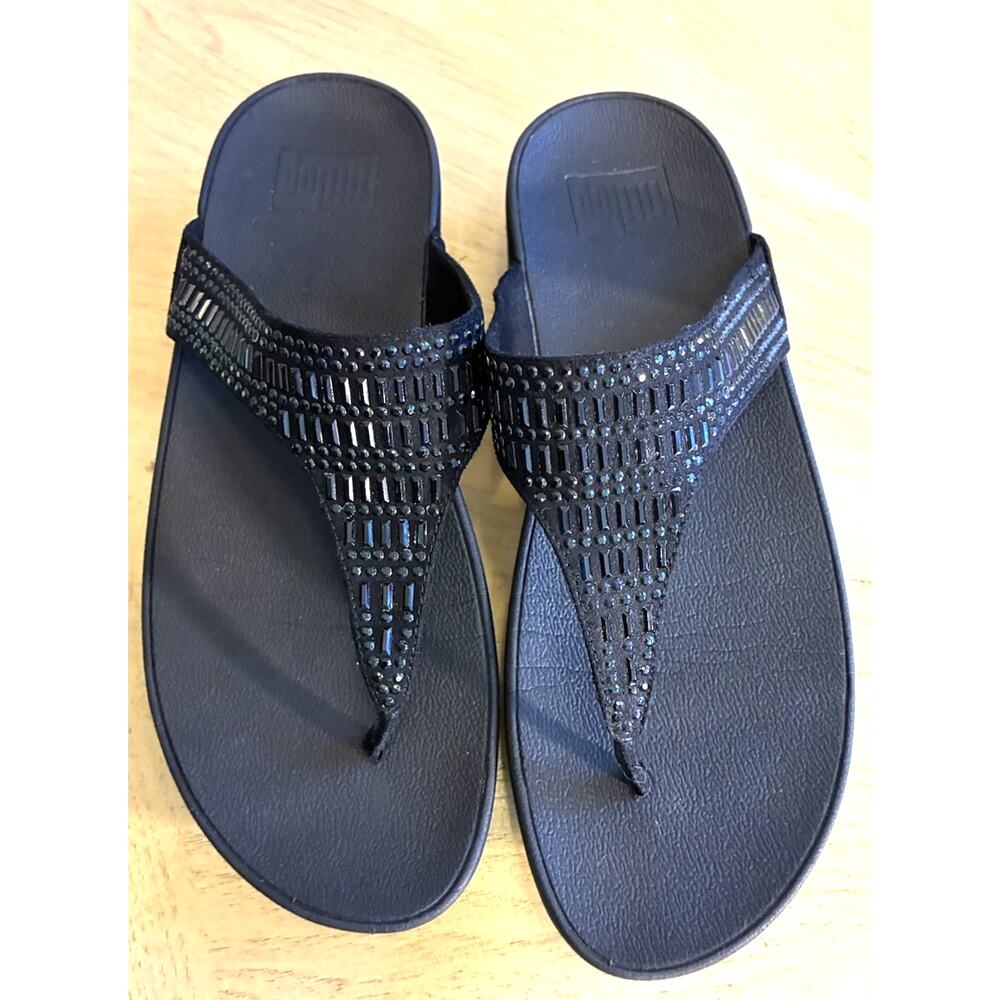 Fitflop LuLu Glitter Toe-Post Sandals Thong Platform Flip Flops Bling Womens 8